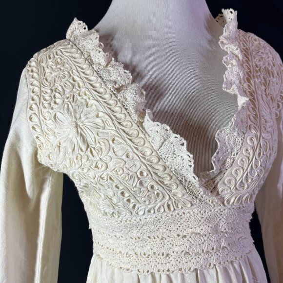 Vintage 1970s Girasol by Gonzalo Bauer Cream Dress Lace Embroidered *Flaws - Picture 5 of 15